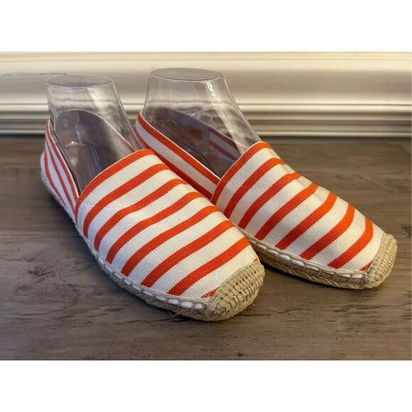 Vionic Valeri Espadrille Flat Shoes Women's 9 Orange White Textile Slip On EUC B - Picture 1 of 8